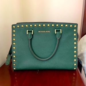 Michael Kors Selma Studded Leather Bag Olive Green